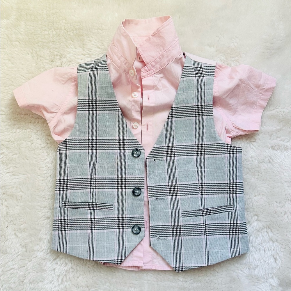 Grey Check Waistcoat and Pink Shirt Set Toddler 1.5T-2 T - Picture 5 of 13